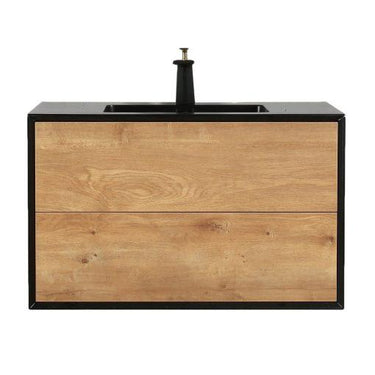 Eviva Vienna 36″ White Oak w/ Black Frame Wall Mount Bathroom Vanity w/ Black Integrated Top Vanity Eviva
